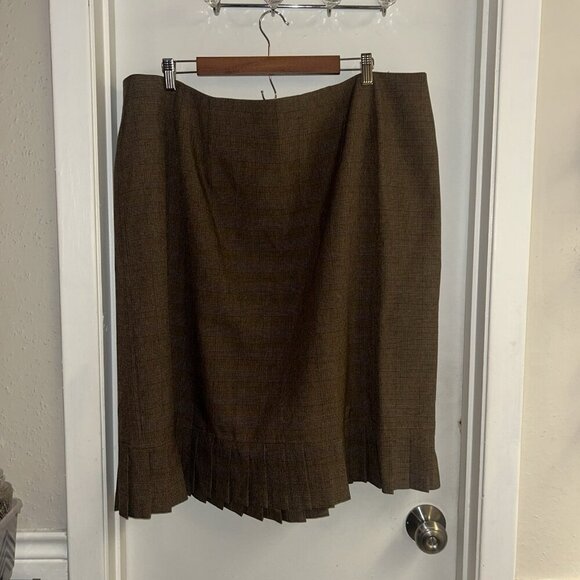 Vintage Giorgio Sant Angelo Brown Plaid Pleated Blazer Skirt Set Women’s 24 W - Picture 5 of 12